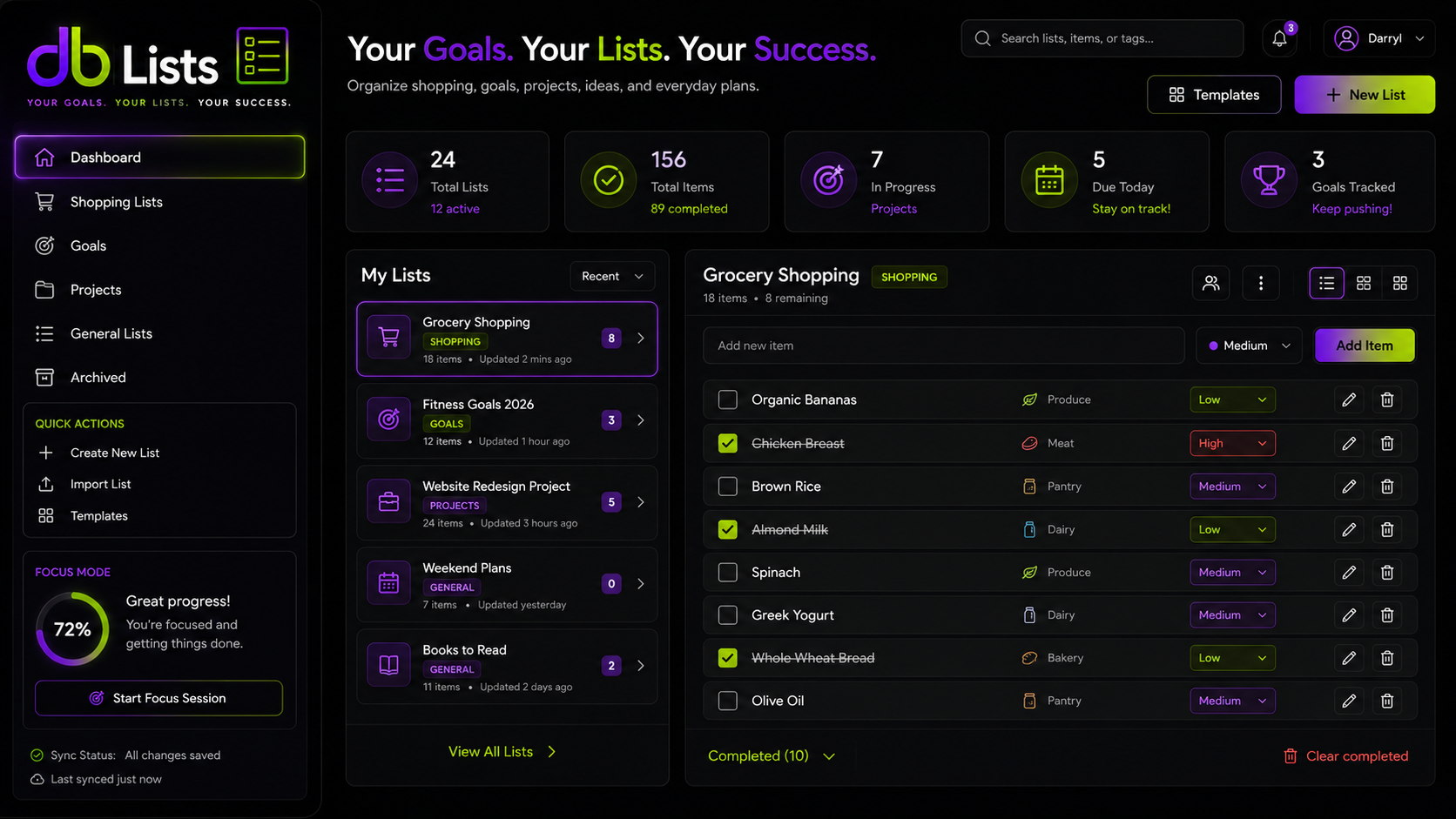 db Lists Screenshot